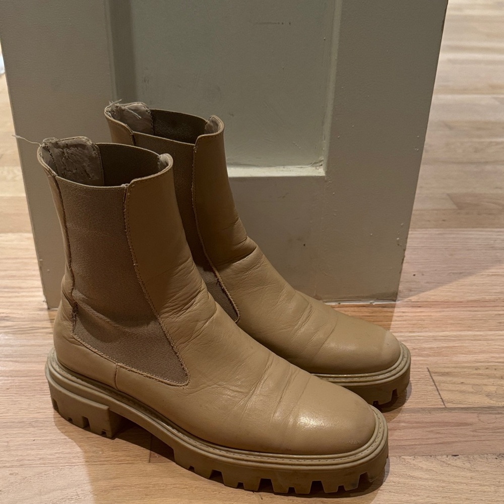 Zara Tan Leather Ankle Boots